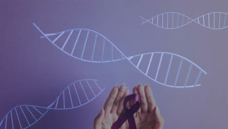 animation of dna strands illustrating genetic structure on purple background
