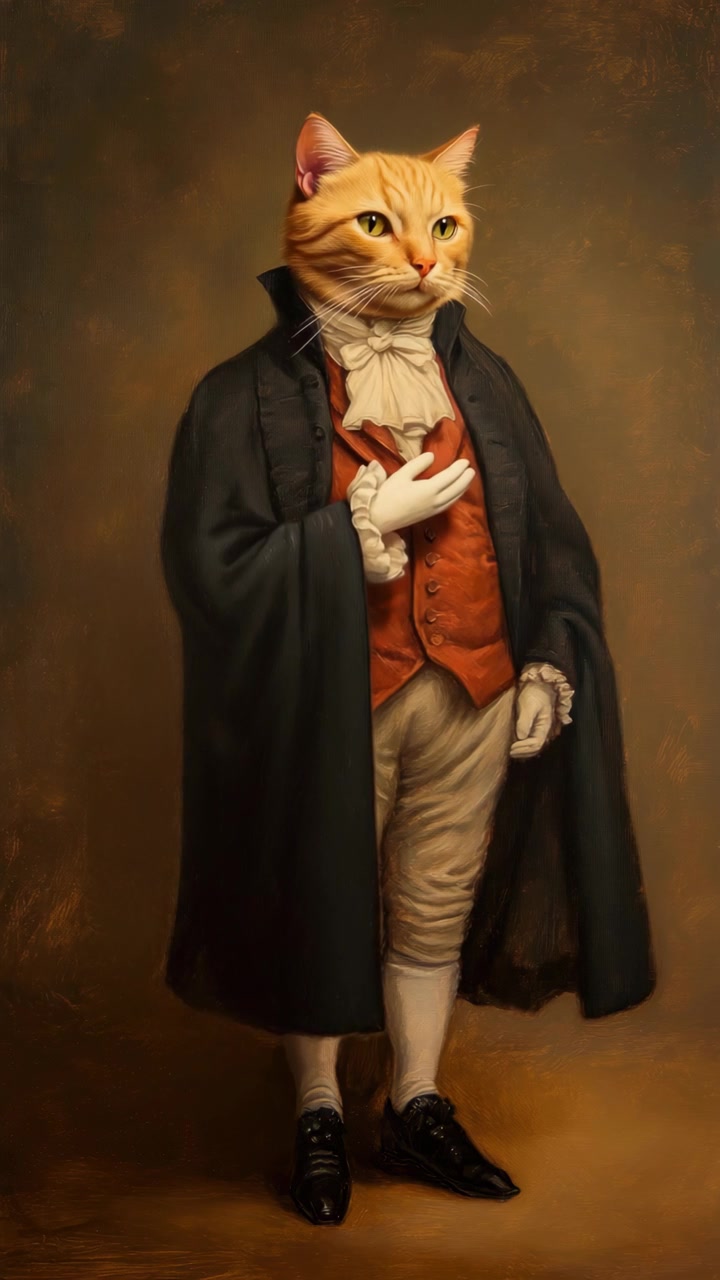 Portrait of an Anthropomorphic Ginger Cat Dressed in 18th Century Attire