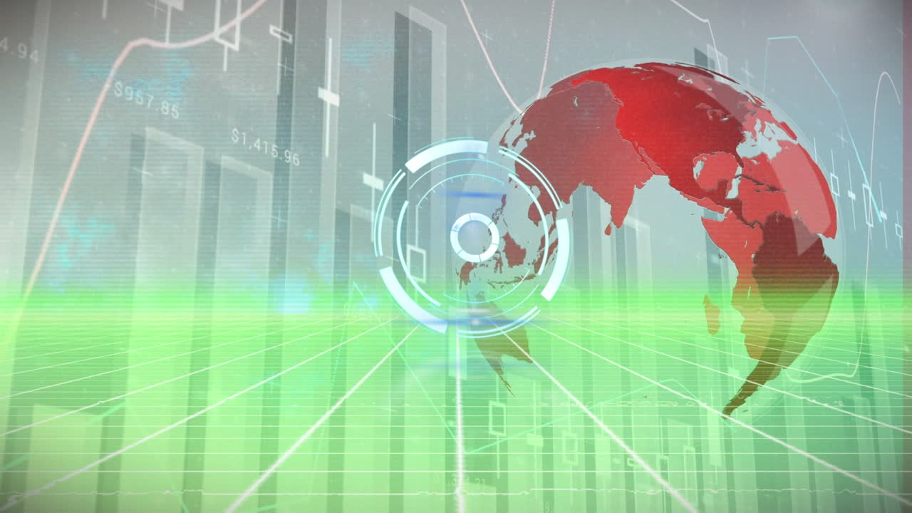 백색 배경에 데이터 처리에 대한 범위 스캔의 애니메이션과 지구