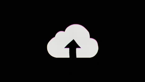 an icon representing uploading data to the cloud glitches in, distorts for a few seconds, and then glitches out