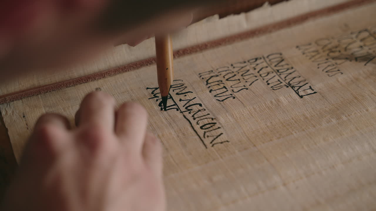 Person writing on papyrus scroll