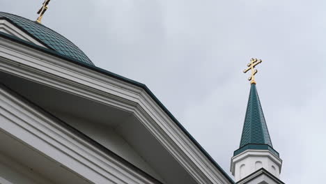 christian orthodox church building with crosses on roofs