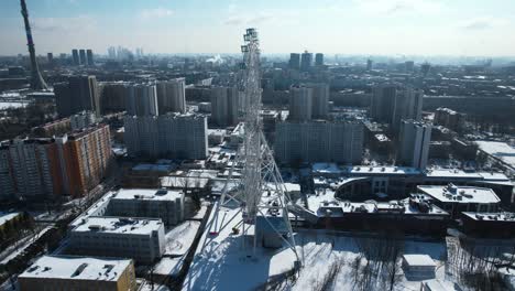 aerial view of a ferris wheel in a snowy city