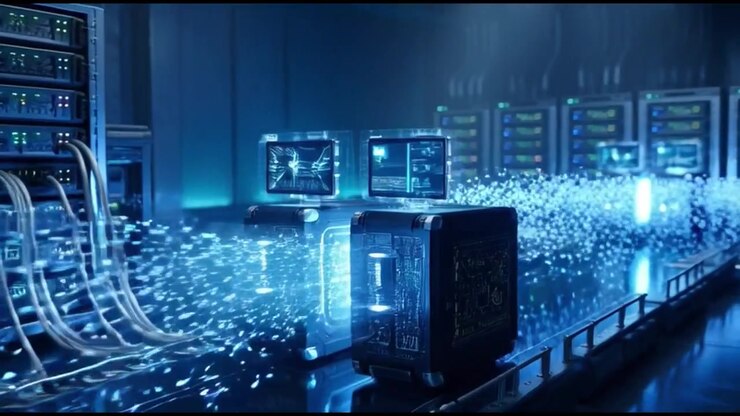 Digital Data Flow and Processing in a Futuristic Server Room