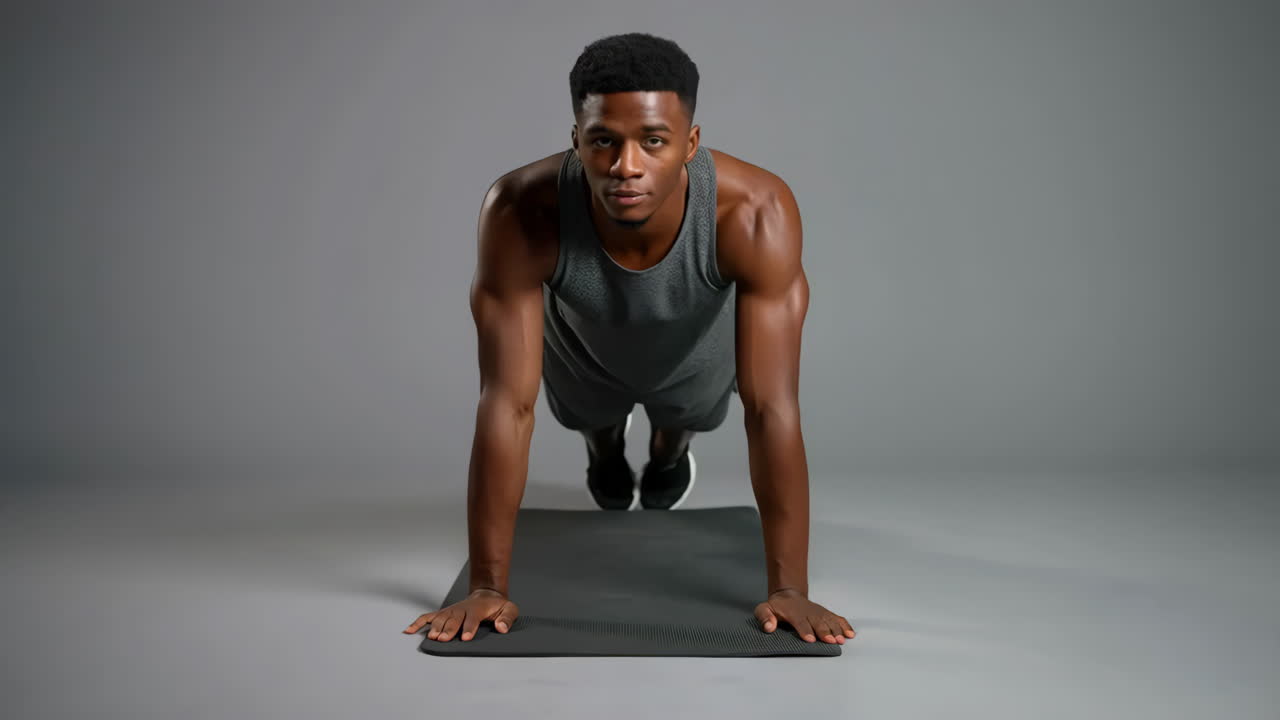 Uomo che fa flessioni sul tappetino da ginnastica