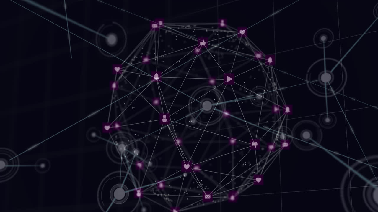 globo de iconos digitales contra un fondo negro