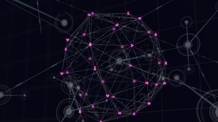 Globo di icone digitali su sfondo nero