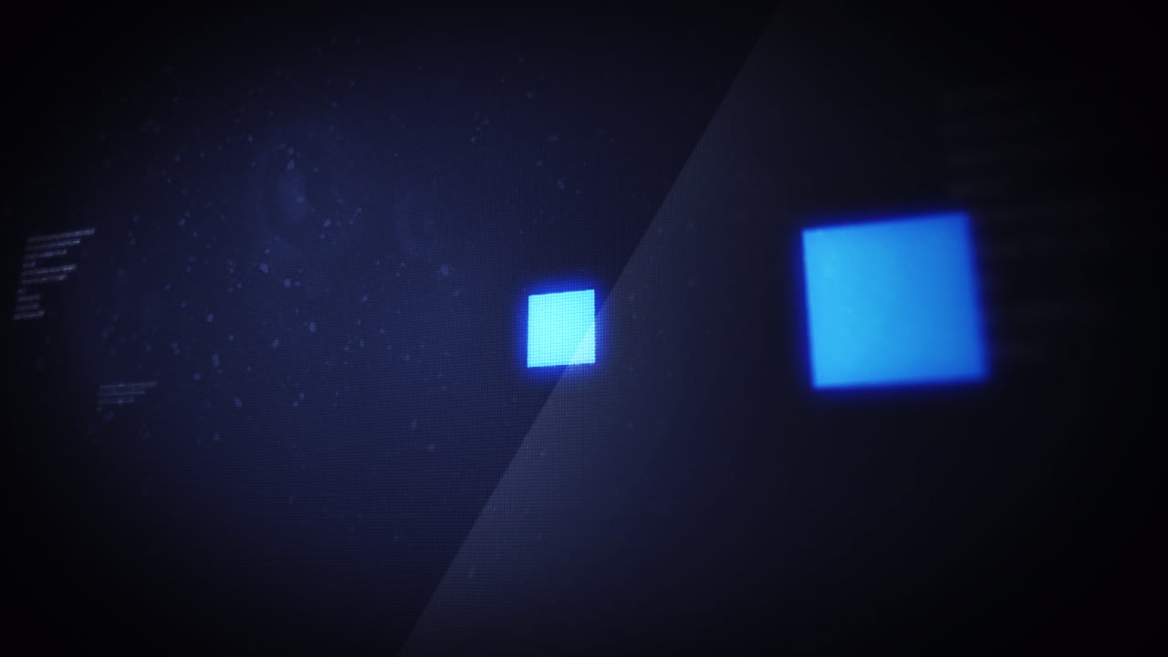 Animation of glowing loading squares digital interface