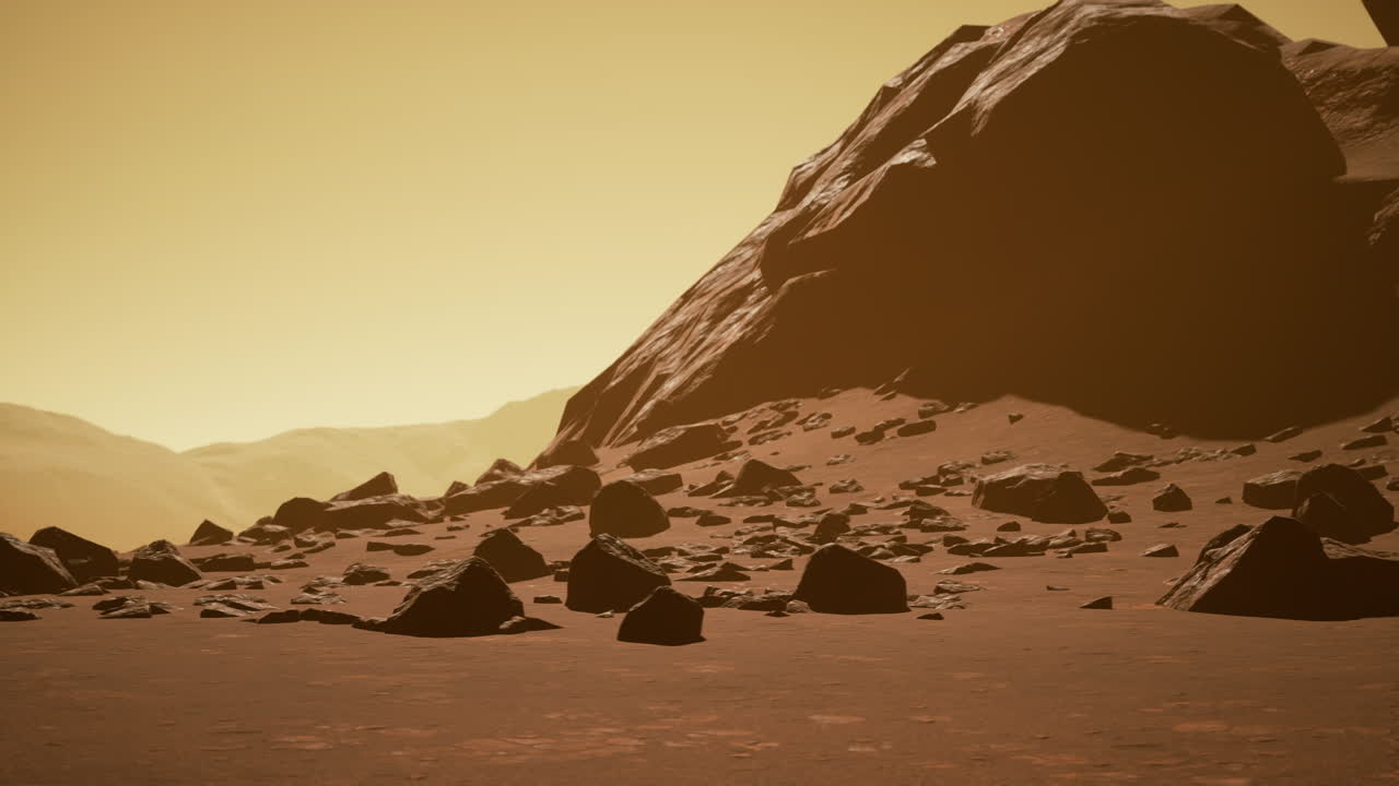 Paesaggio marziano: Rocce e montagne su un pianeta rosso