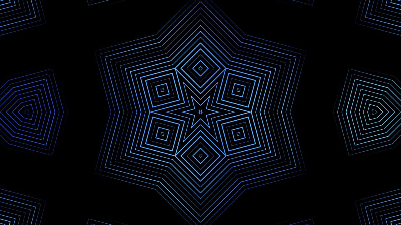 animación abstracta de la secuencia gráficos multicolores adornos patrones girando sobre fondo negro. animación. caleidoscopio hipnótico con gráficos de neón abstractos multicolores