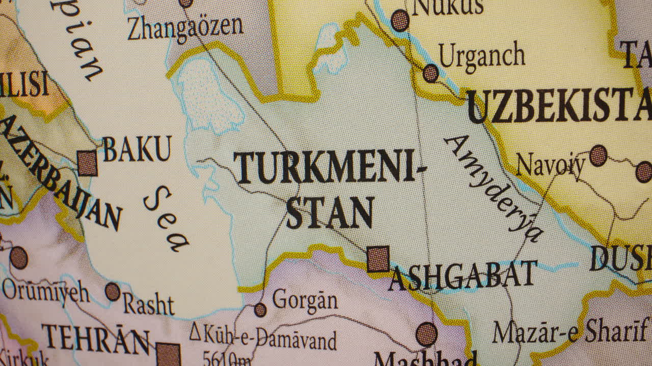 Close-up of Turkmenistan on a World Map