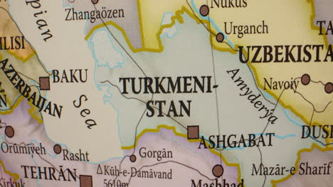 close-up of turkmenistan on a world map
