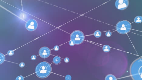 animación de redes de iconos de perfil que conectan puntos en la interfaz digital