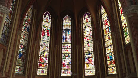 colorful stained-glass windows inside gouwekerk church in hoge gouwe, gouda, netherlands