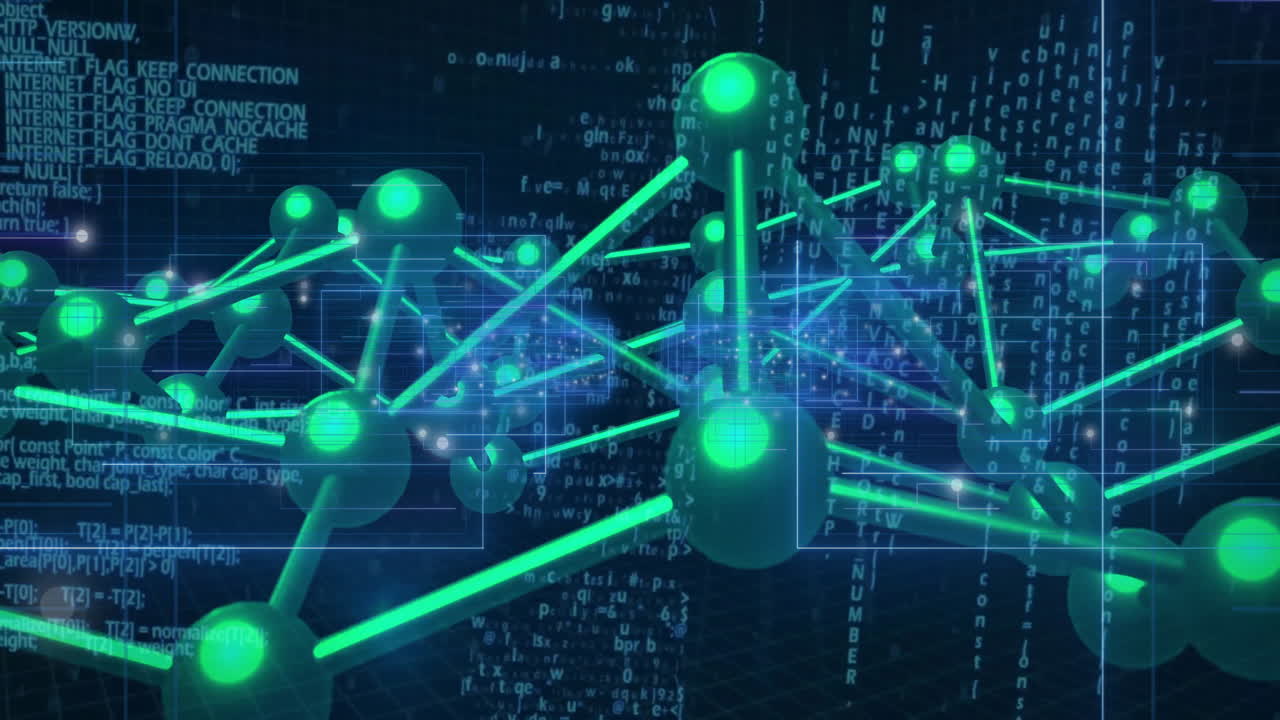 Network of connections and data processing animation over binary coding background