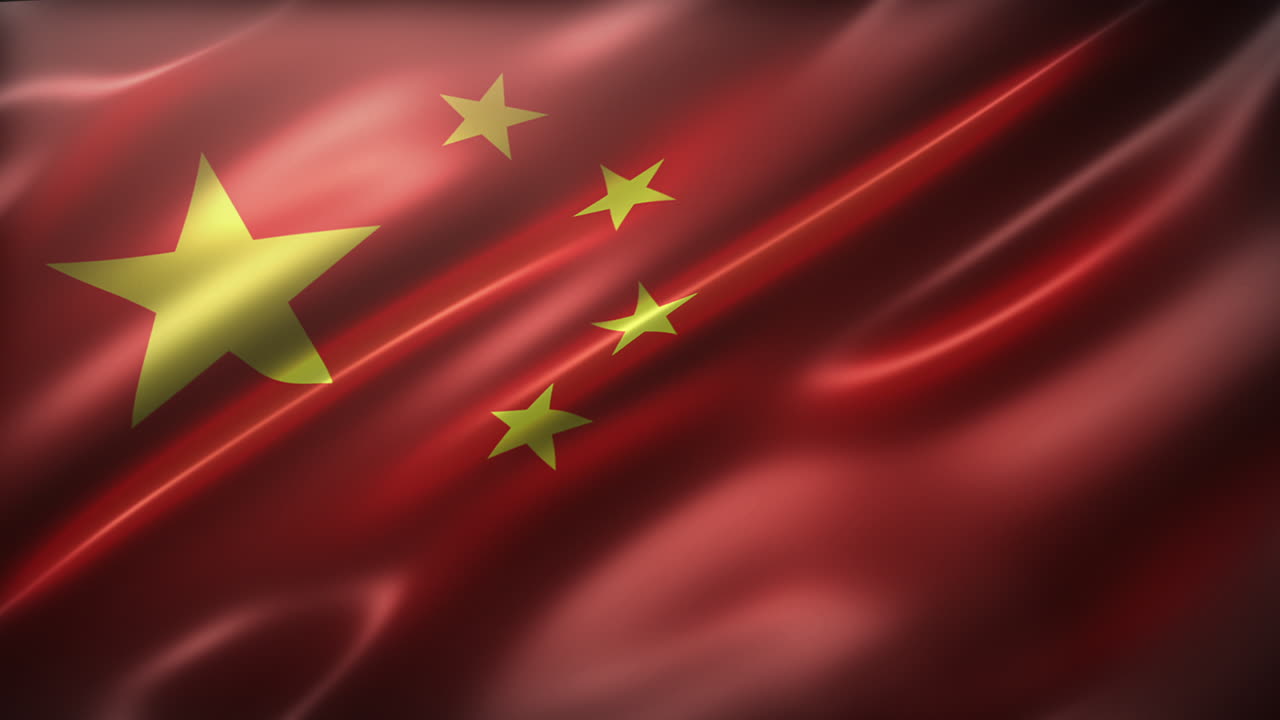 National Flag of People&rsquo;s Republic of China, angled view, with a cinematic look and feel