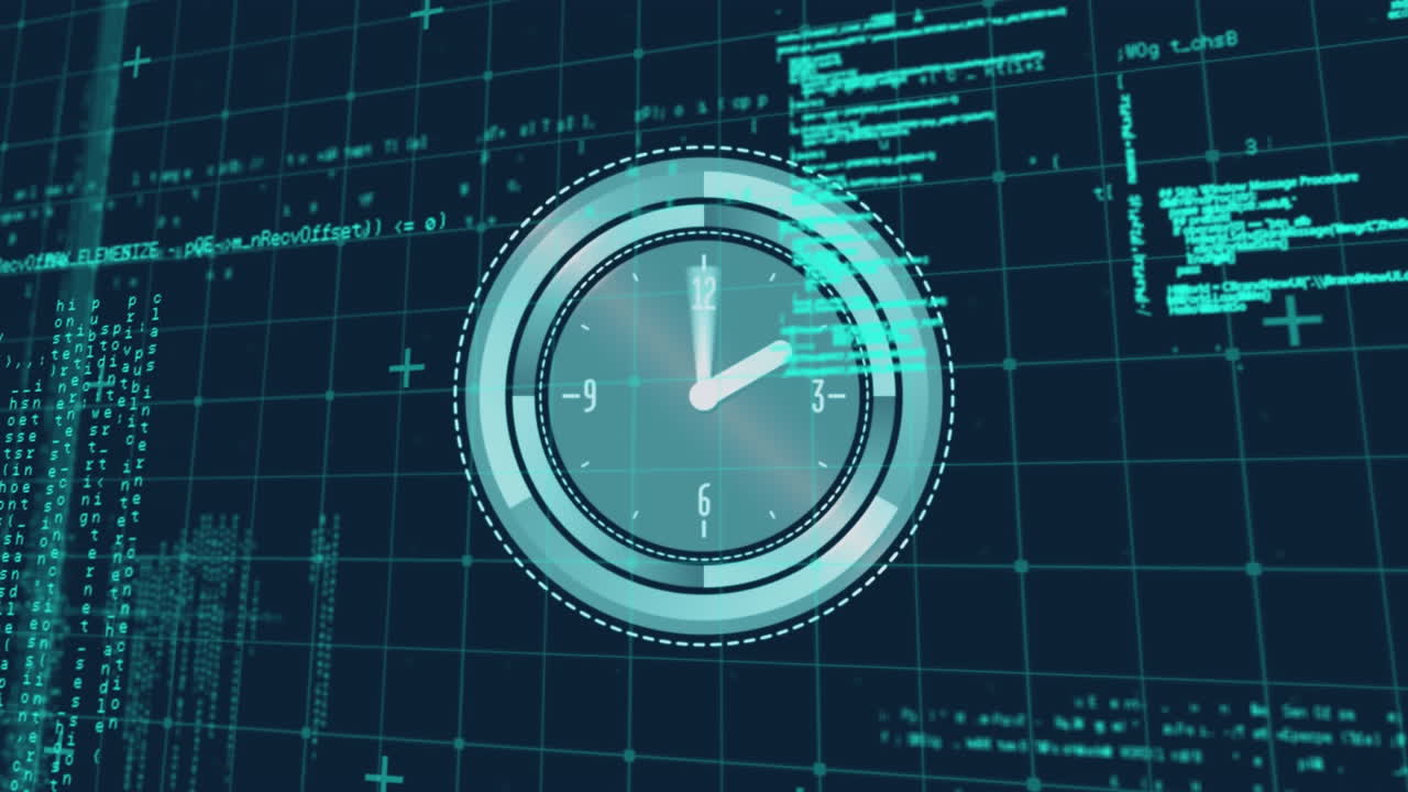 Animation of data processing and clock moving fast over gird