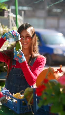 young woman at a farmers market