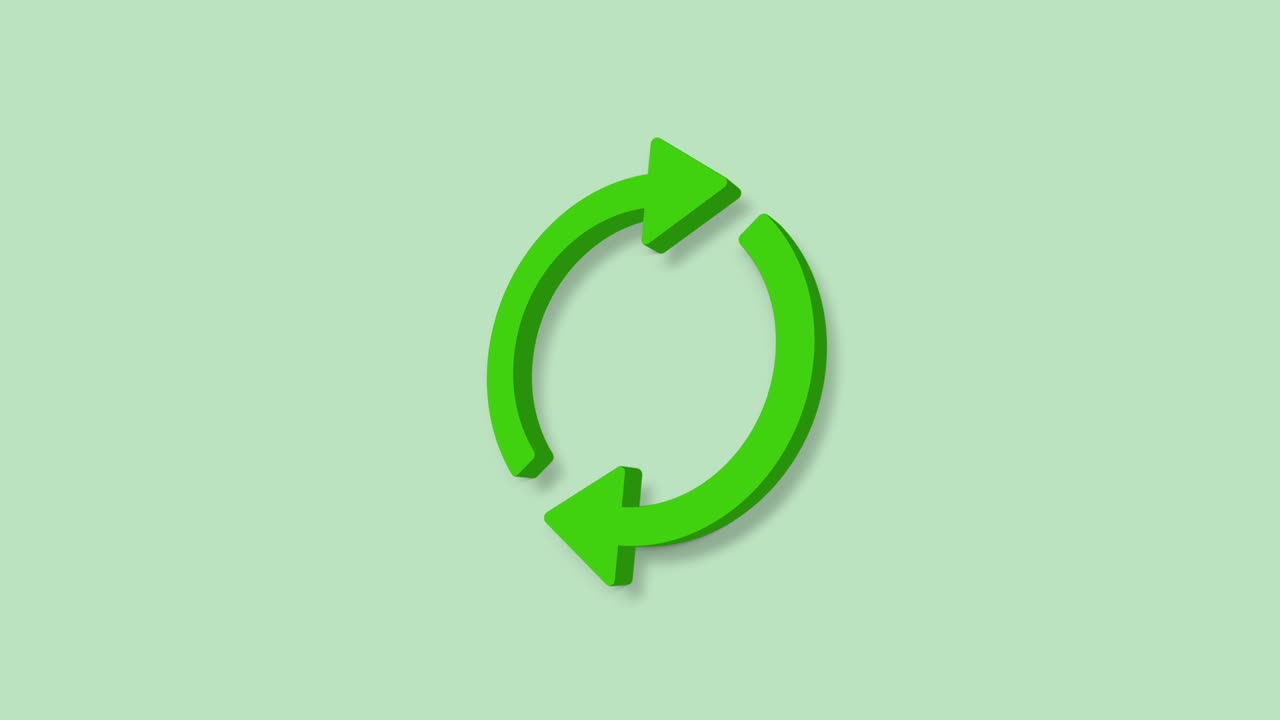 Recycle symbol 3d icon isolated on green background. Circular arrow icon. 4K