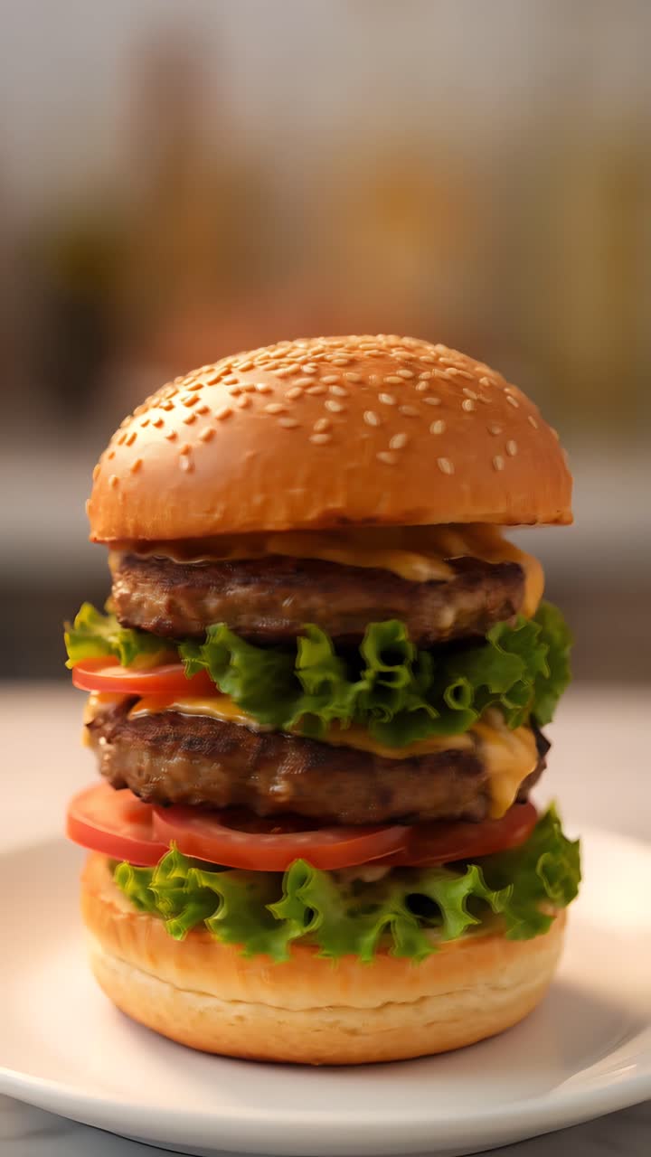 Hamburger Succoso Primo Piano Sfondo Bokeh 4K