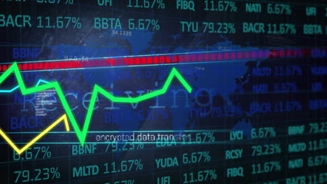 animación de líneas y procesamiento de datos financieros sobre un fondo oscuro