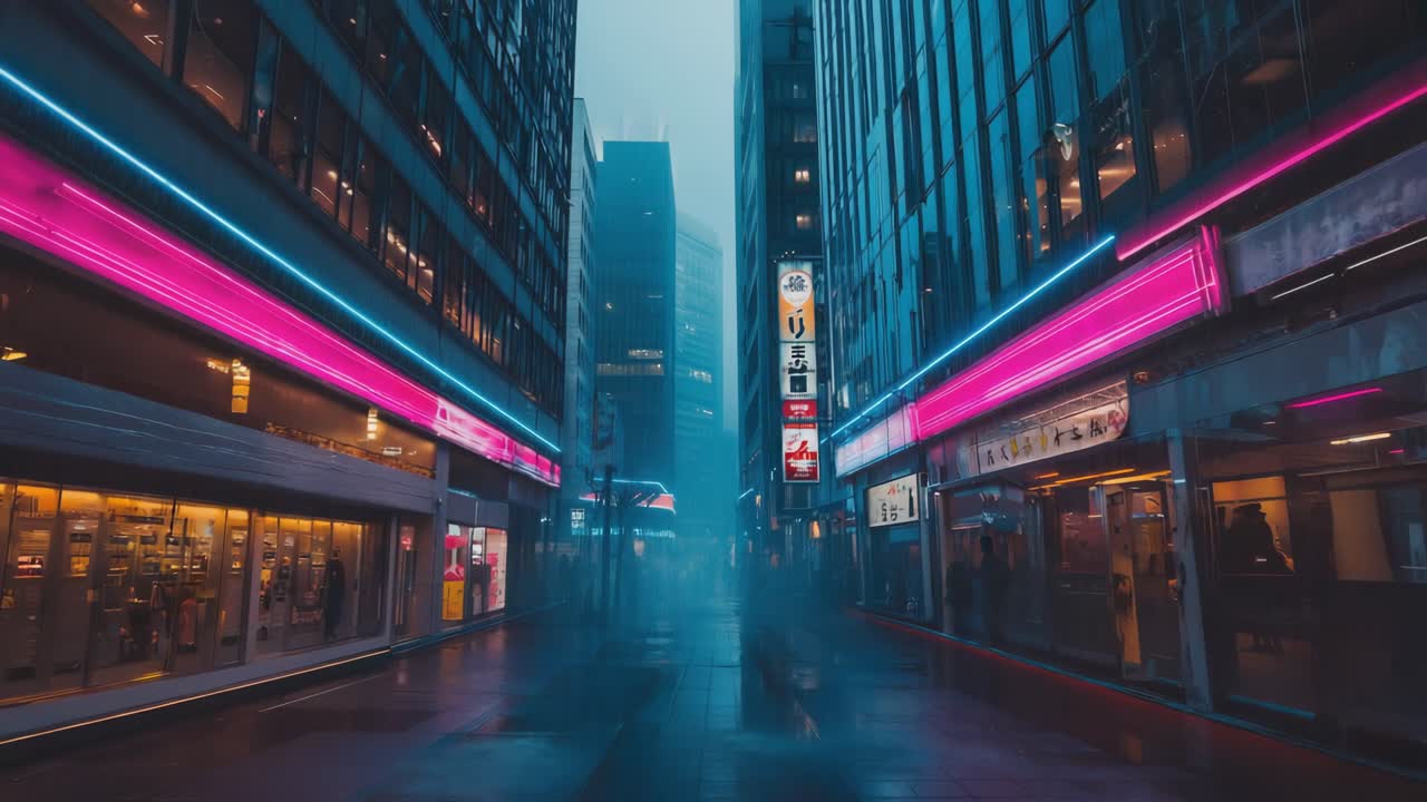 밤 에 네온 으로 조명 된 도시 거리