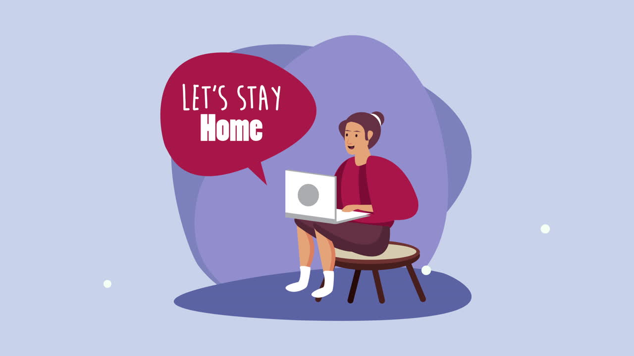 stay at home campaign with woman working in laptop