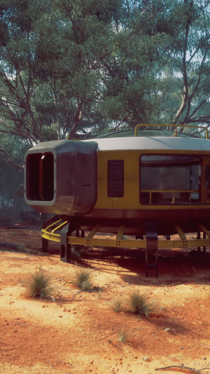 Modern dwelling among trees in a serene landscape at dusk