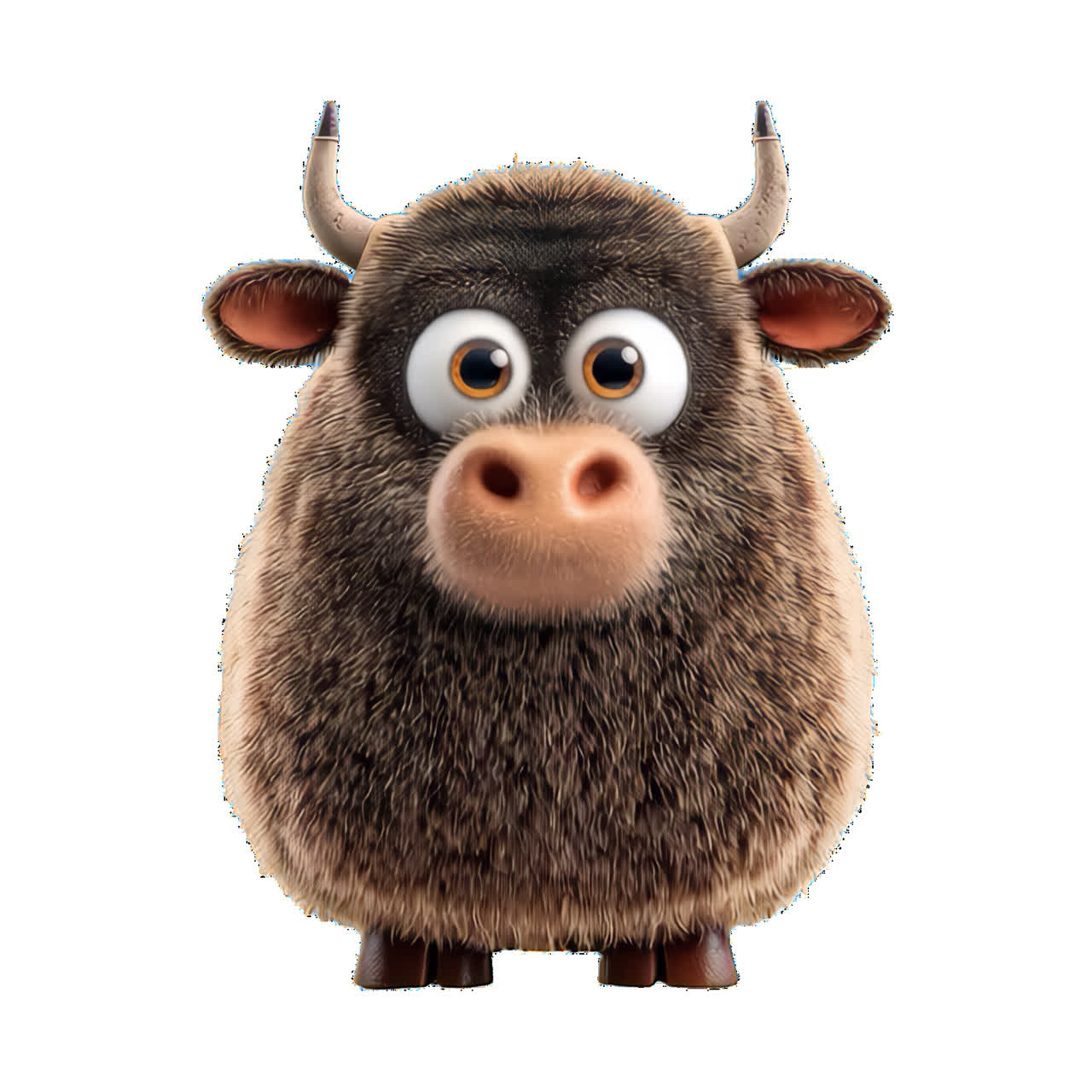 Cute fluffy cartoon bull animation isolated asset, transparent 4K video, alpha channel, ProRes 4444