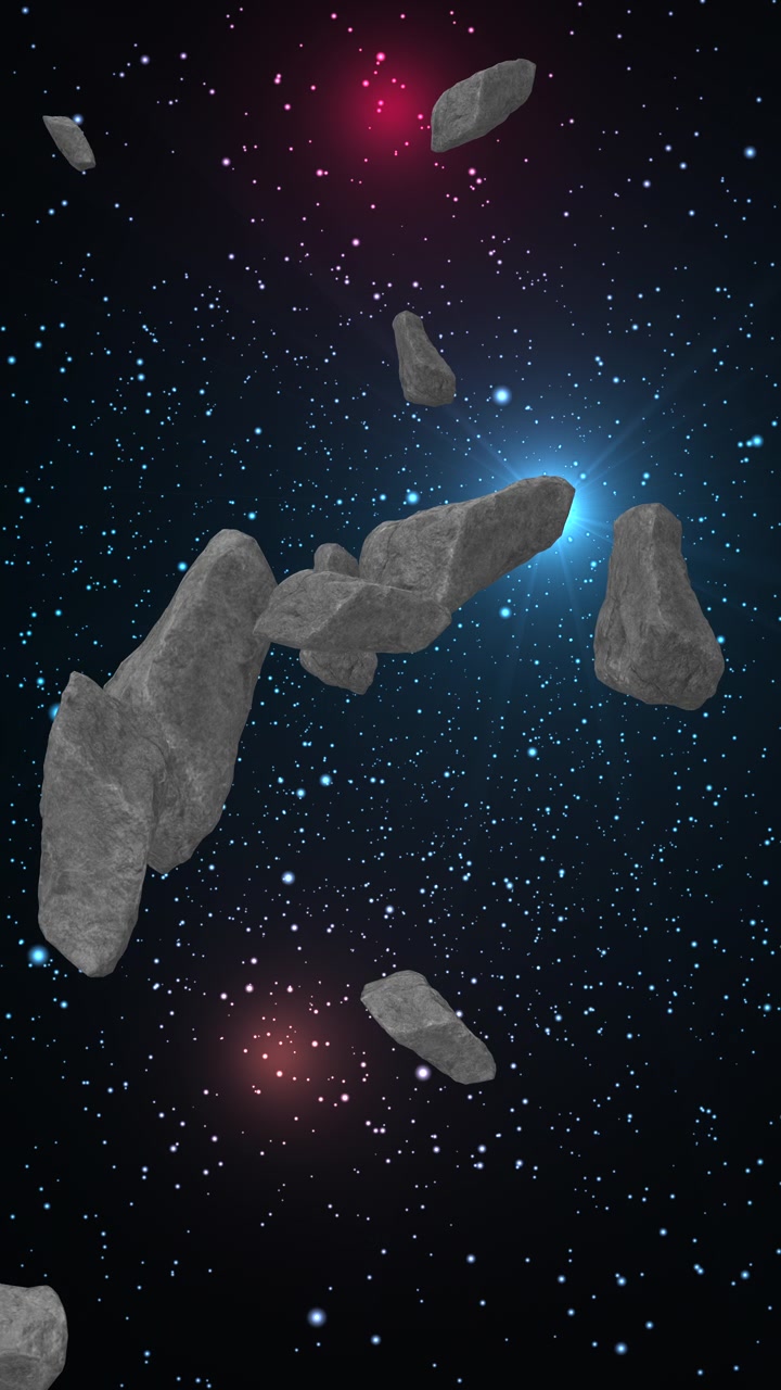 En 9:16 video af klippefyldte asteroider, der svæver gennem en stjernefyldt galakse. Perfekt til mobilt sci-fi indhold, rumudforskningstemaer og filmisk astronomi.