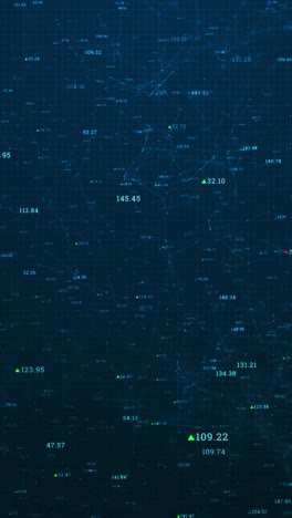 vertical animation interconnected lines nodes forming digital plexus grid overlaid by binary coding