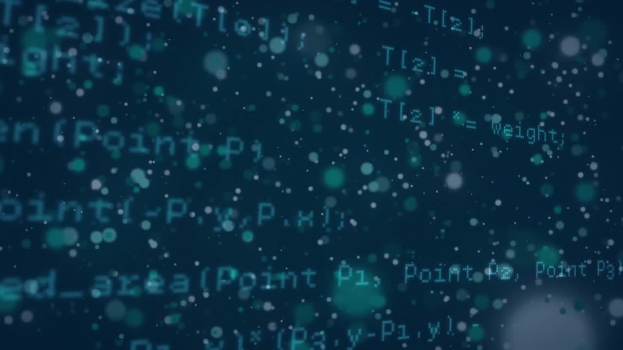 Animation of data processing and light spots on black background