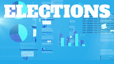 elections text animation over various data charts and graphs on blue background