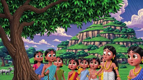 niños bajo un árbol