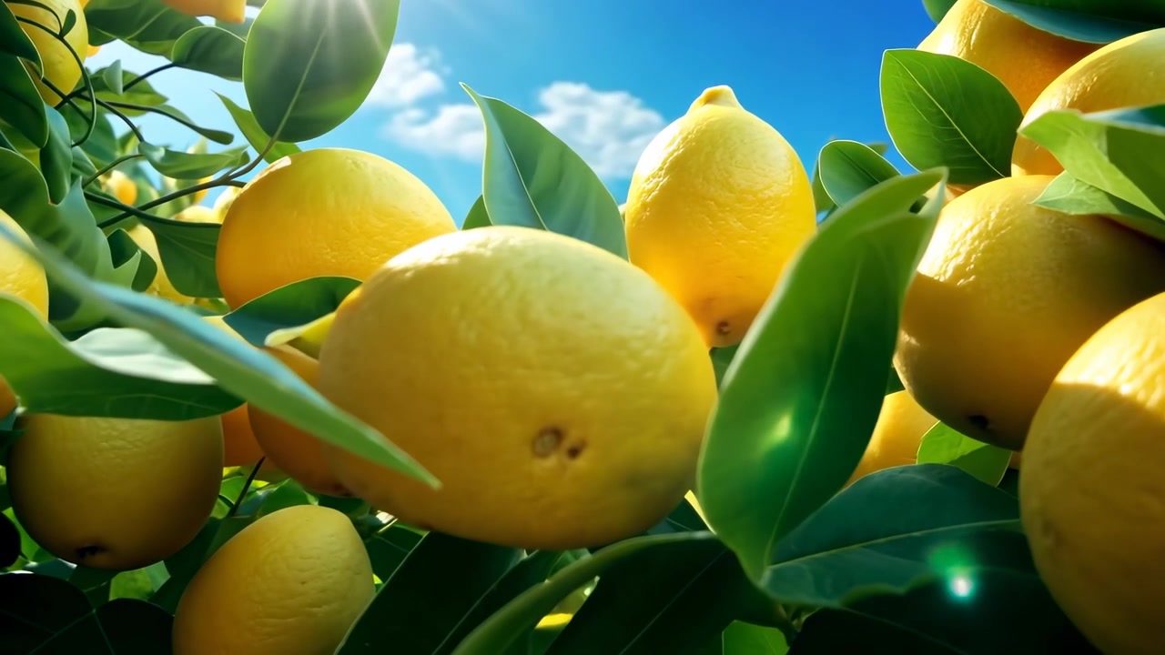 Limoni gialli maturi che crescono sui rami dell'albero alla luce del sole
