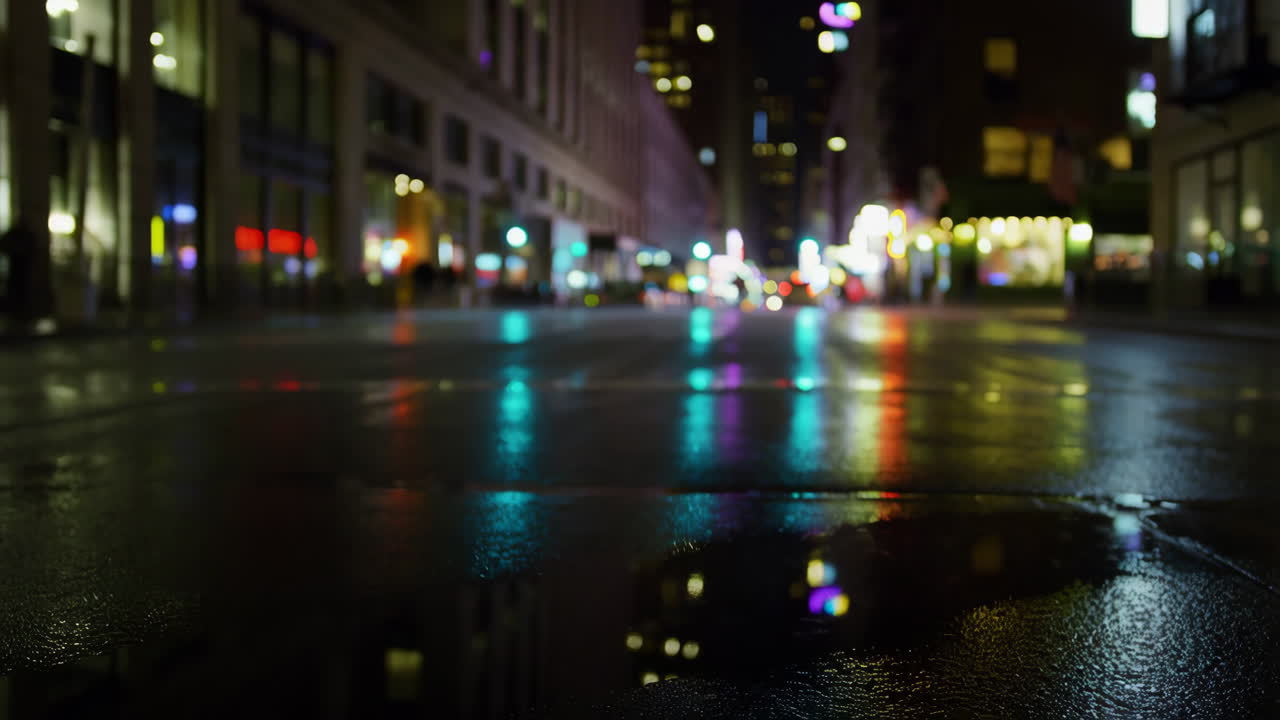 Wet City Street at Night with Blurred Lights and Reflections | Premium ...