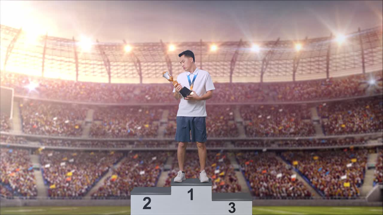 atleta en el podio, decepcionado