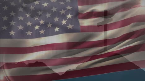 animación de la cruz cristiana y la bandera de los estados unidos de américa.