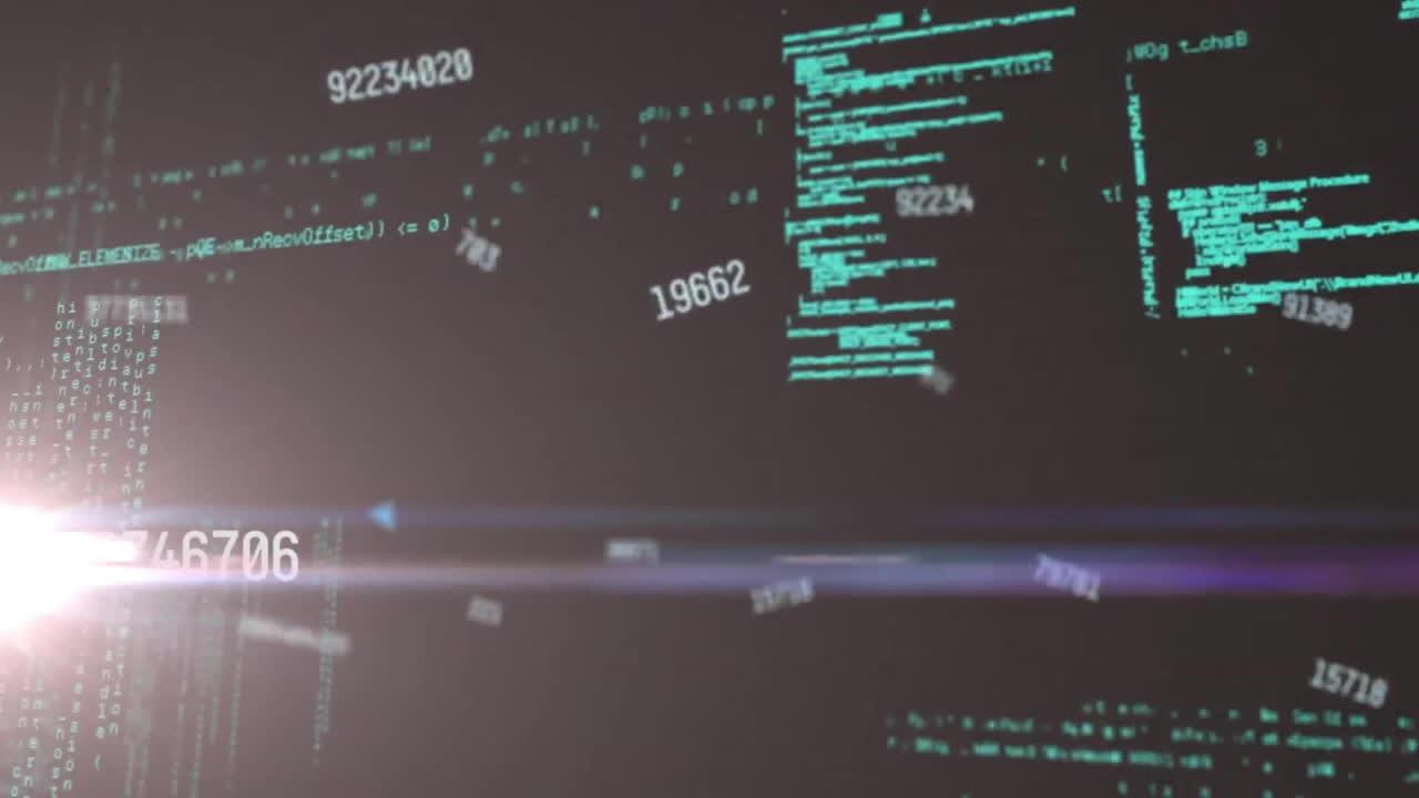 Animation of digital data processing over black background
