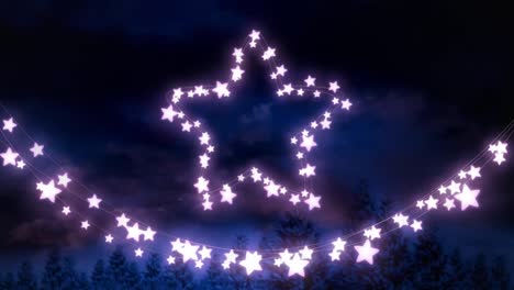 glowing star and string of fairy lights on blue background