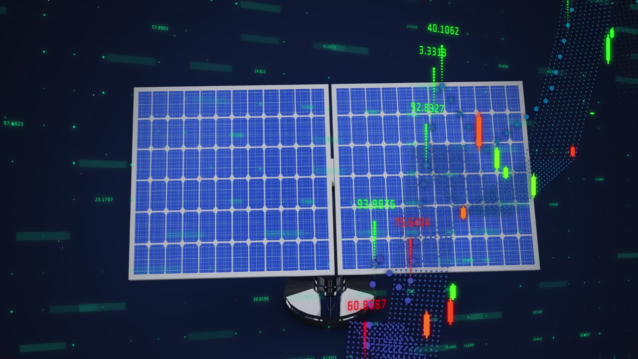 태양 전지 패널을 통해 데이터 처리의 애니메이션