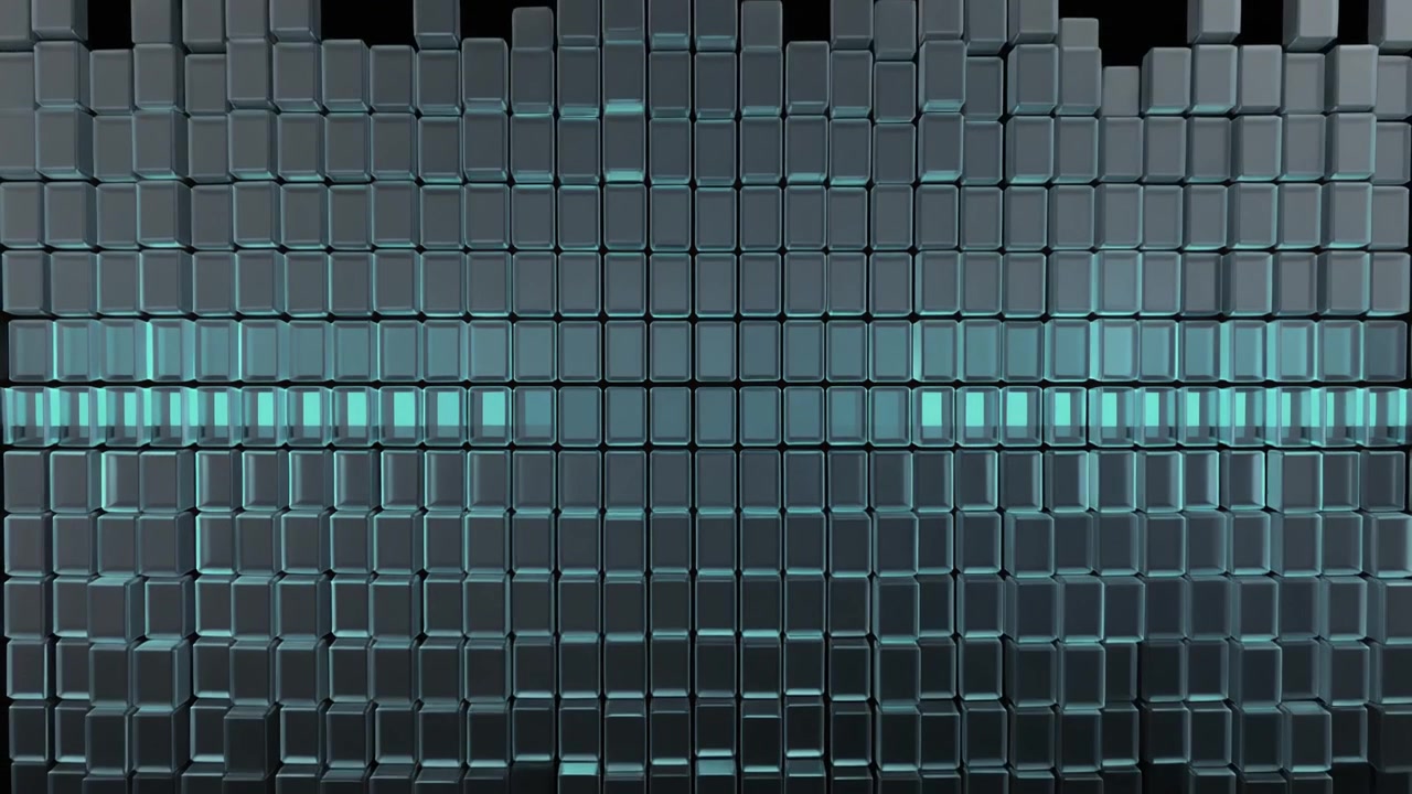 Abstract 3D Digital Audio Visualizer with Glowing Cyan Cubes
