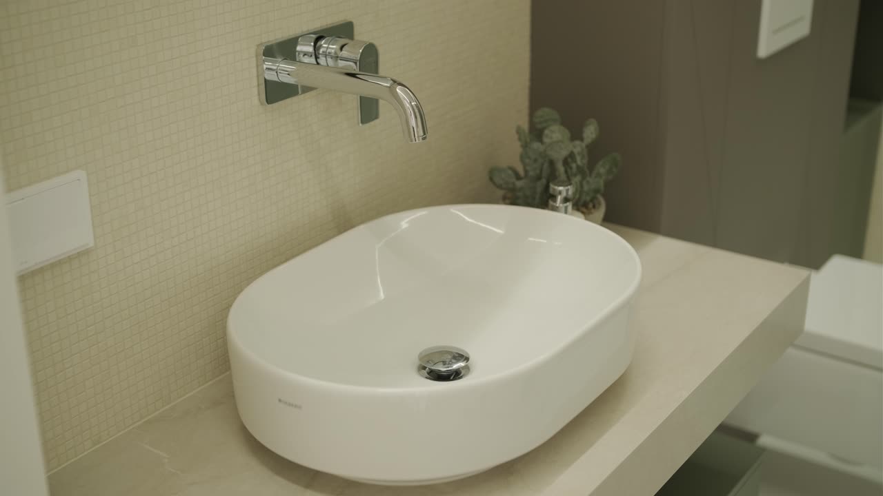 Modern Bathroom Vanity with White Sink and Faucet