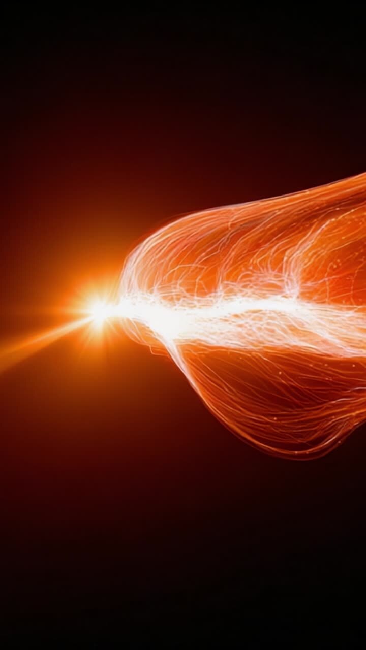 Onda di energia dinamica che emette luce brillante e movimento su uno sfondo scuro, mettendo in mostra motivi vibranti e correnti fluide di energia radiante.