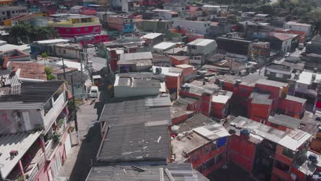 aerial landscape image - flying over slum subway rail in district of capão redondo, são paulo city in brazil