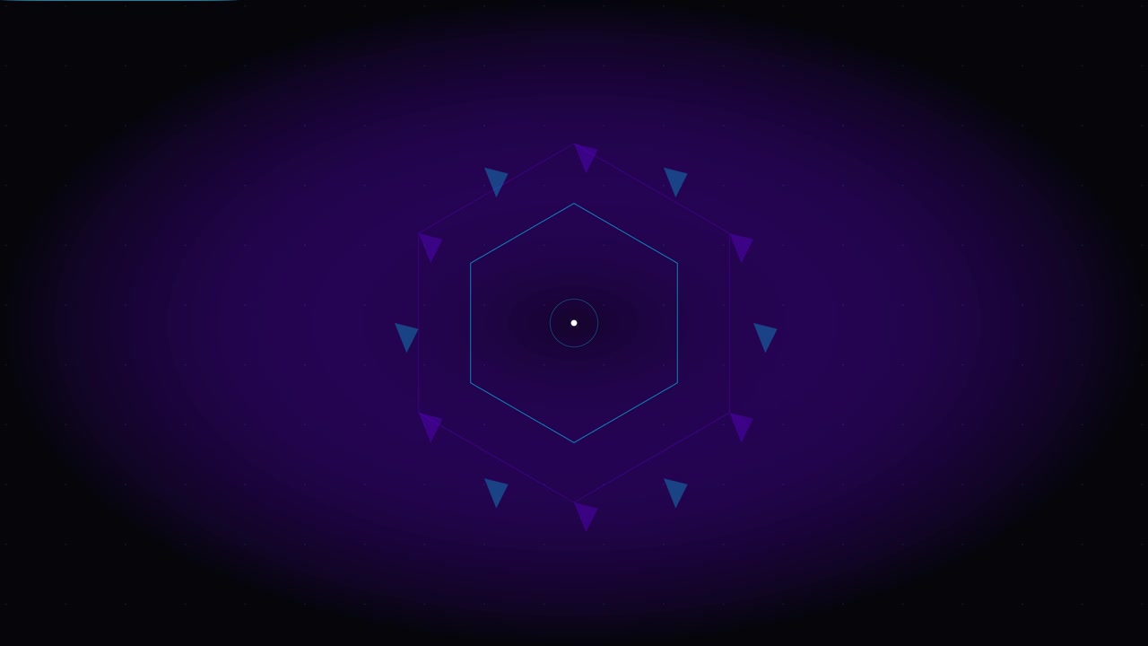 Abstract Hexagonal Geometric Motion Graphic on Dark Purple Background