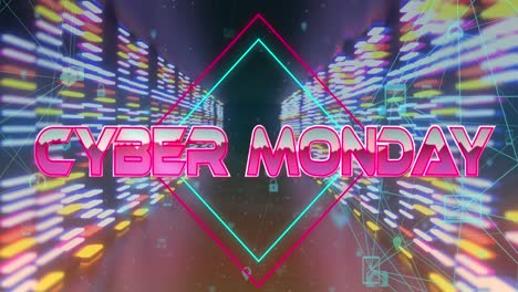 Animación-Del-Texto-Del-Cyber-Monday-Sobre-Servidores-Informáticos-Brillantes.