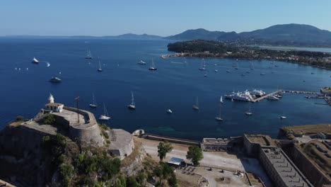 corfu island old town and port with the old fortress of corfu, greece