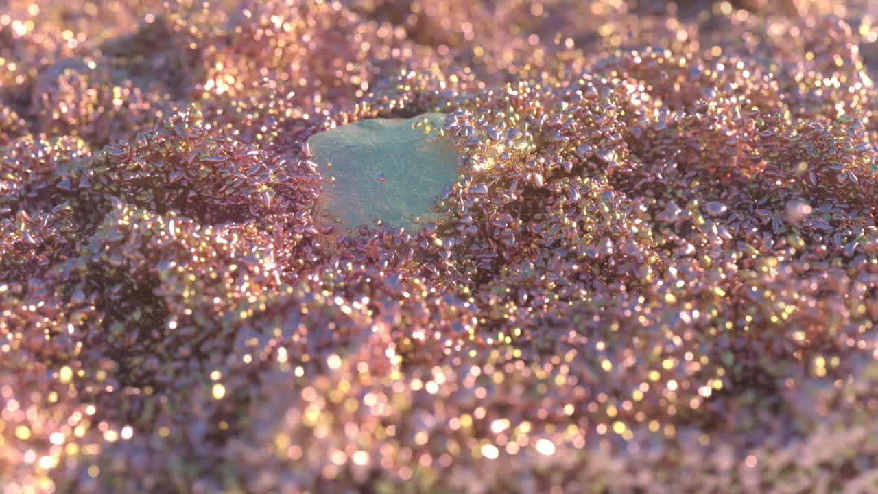 Particelle organiche astratte scintillanti con oggetto verde centrale