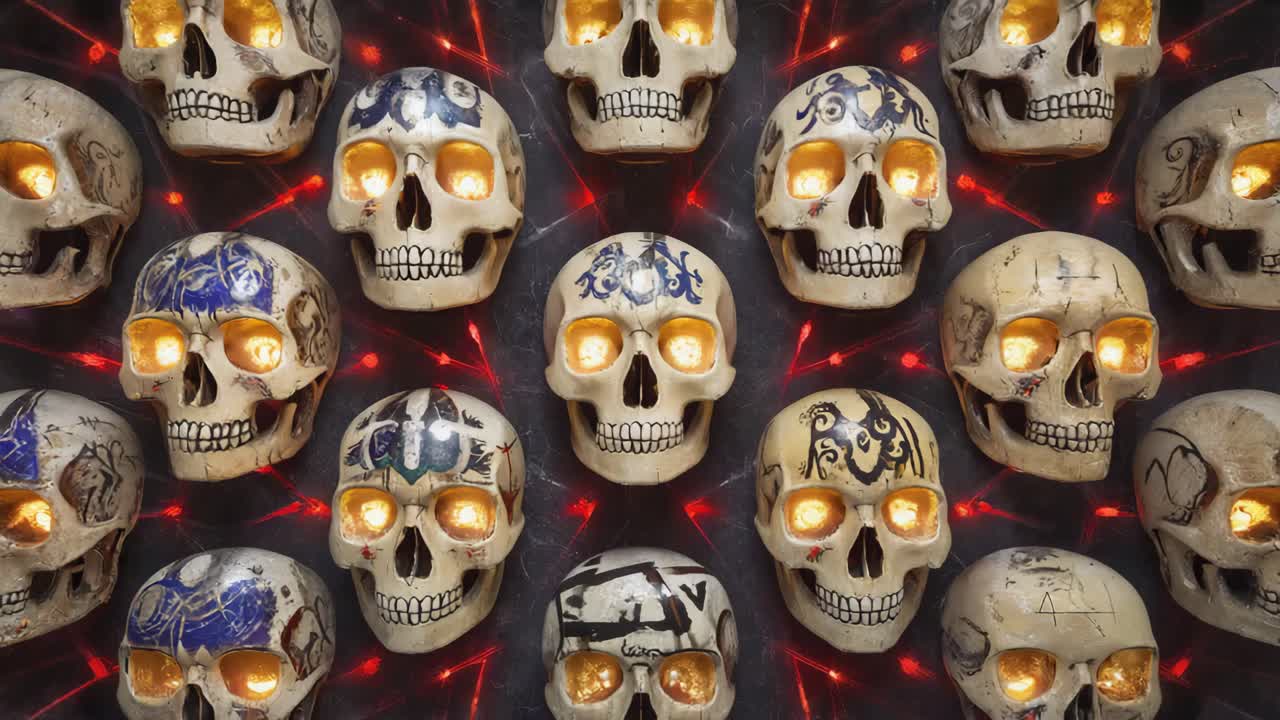 Skulls with Tattoos and Glowing Eyes